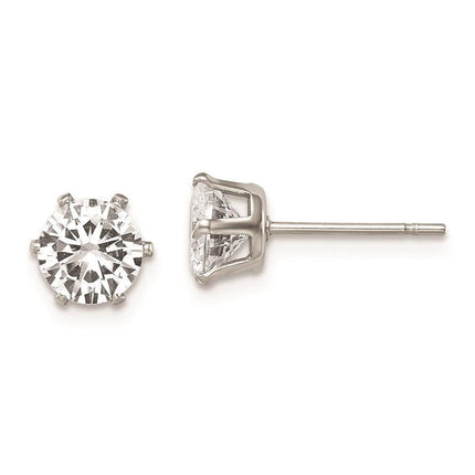 Stainless Steel Polished 6mm Round CZ Stud Post Earrings ,
