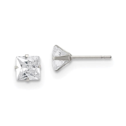 Stainless Steel Polished 6mm Square CZ Stud Post Earrings ,