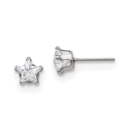 Stainless Steel Polished 6mm Star CZ Stud Post Earrings ,
