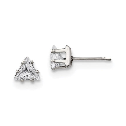 Stainless Steel Polished 6mm Triangle CZ Stud Post Earrings ,