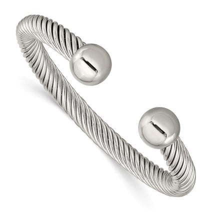 Stainless Steel Polished 7.3mm Cuff Bangle ,