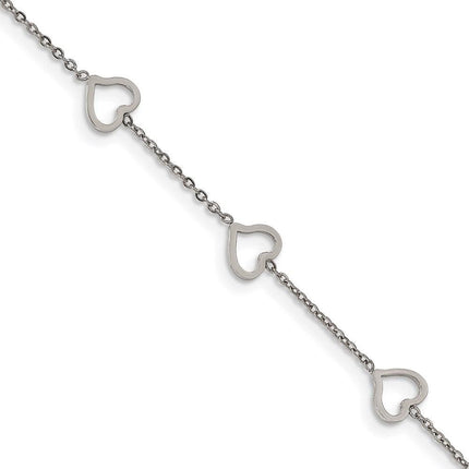 Stainless Steel Polished 7in Hearts Bracelet ,