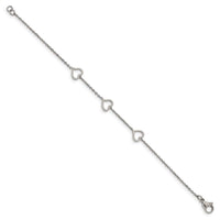 Stainless Steel Polished 7in Hearts Bracelet ,