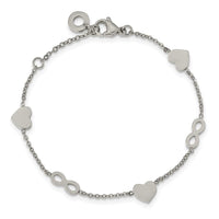 Stainless Steel Polished 7in w/1in ext. Heart and Infinity Bracelet ,