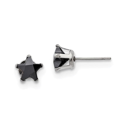 Stainless Steel Polished 7mm Black Star CZ Stud Post Earrings ,