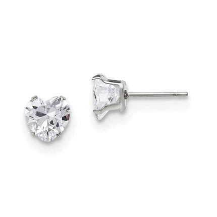 Stainless Steel Polished 7mm Heart CZ Stud Post Earrings ,