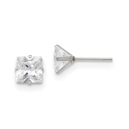 Stainless Steel Polished 7mm Square CZ Stud Post Earrings ,