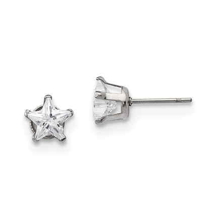 Stainless Steel Polished 7mm Star CZ Stud Post Earrings ,