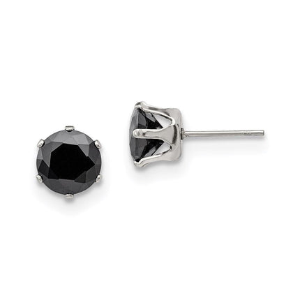 Stainless Steel Polished 8mm Black Round CZ Stud Post Earrings ,