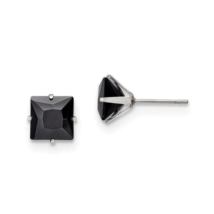 Stainless Steel Polished 8mm Black Square CZ Stud Post Earrings ,