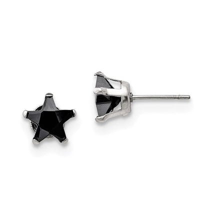 Stainless Steel Polished 8mm Black Star CZ Stud Post Earrings ,