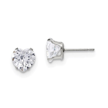 Stainless Steel Polished 8mm Heart CZ Stud Post Earrings ,