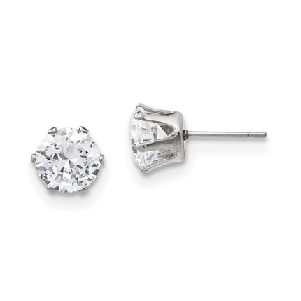 Stainless Steel Polished 8mm Round CZ Stud Post Earrings ,