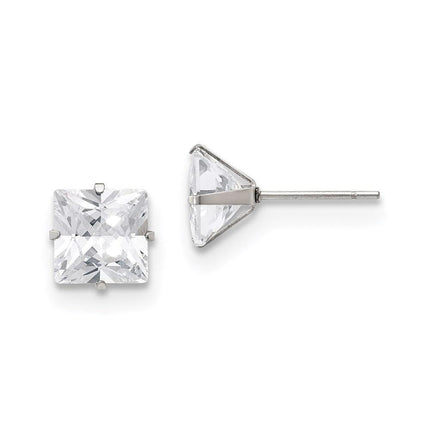 Stainless Steel Polished 8mm Square CZ Stud Post Earrings ,
