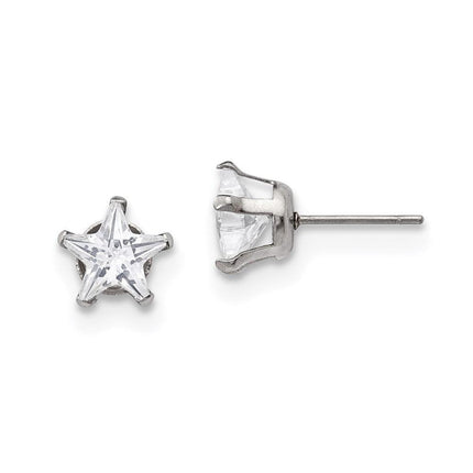Stainless Steel Polished 8mm Star CZ Stud Post Earrings ,