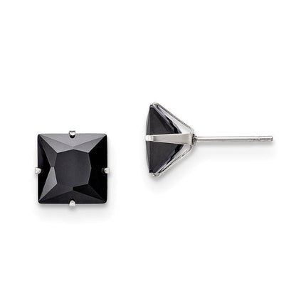 Stainless Steel Polished 9mm Black Square CZ Stud Post Earrings ,