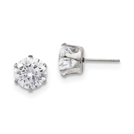 Stainless Steel Polished 9mm Round CZ Stud Post Earrings ,