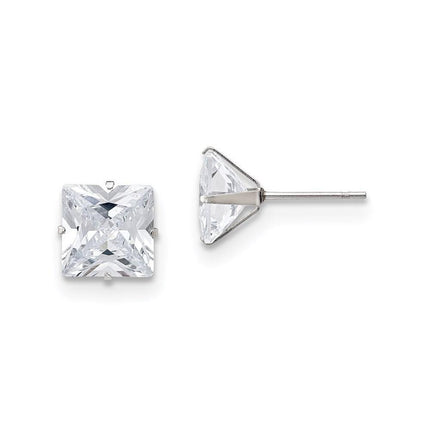 Stainless Steel Polished 9mm Square CZ Stud Post Earrings ,