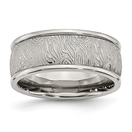 Stainless Steel Polished 9mm Textured Rounded Edge Ring ,