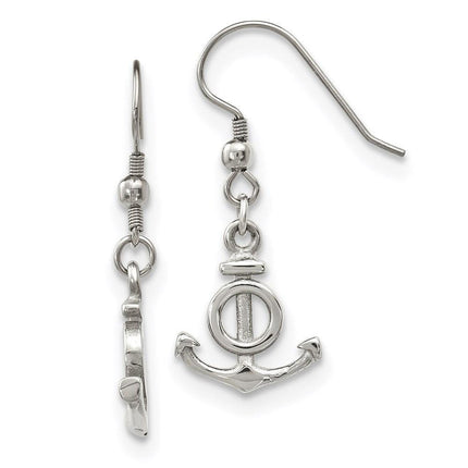 Stainless Steel Polished Anchor Dangle Shepherd Hook Earrings ,