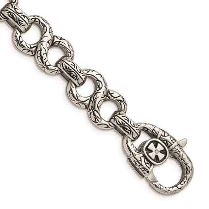 Stainless Steel Polished & Antiqued 8.5in Bracelet ,