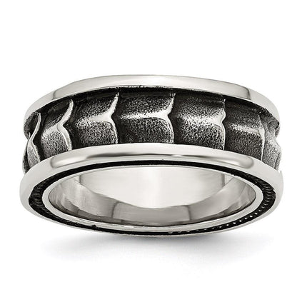 Stainless Steel Polished and Antiqued 9mm Band ,