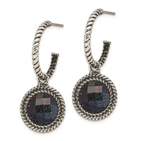 Stainless Steel Polished and Antiqued Blue Sandstone Reversible Earrings ,