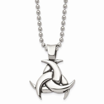 Stainless Steel Polished & Antiqued Celtic Knot 22in Necklace ,