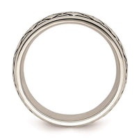 Stainless Steel Polished and Antiqued Checkered Pattern 8mm Band ,