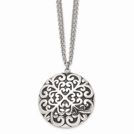 Stainless Steel Polished and Antiqued Circle Necklace ,
