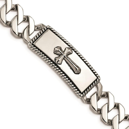 Stainless Steel Polished and Antiqued Cross Bracelet ,