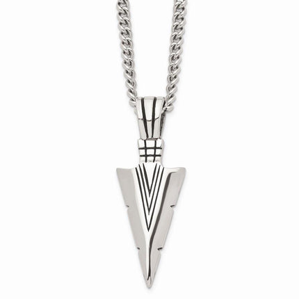 Stainless Steel Polished & Antiqued Dagger 22in Necklace ,