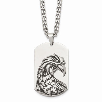 Stainless Steel Polished and Antiqued Eagle Necklace ,