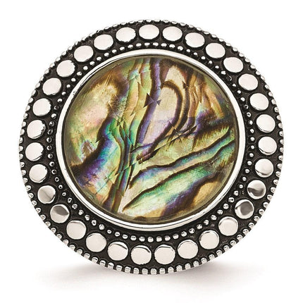 Stainless Steel Polished and Antiqued Imitation Abalone Ring ,