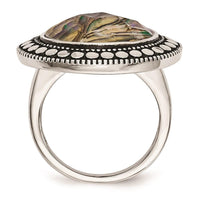 Stainless Steel Polished and Antiqued Imitation Abalone Ring ,