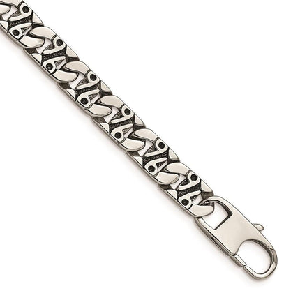 Stainless Steel Polished & Antiqued Links 8.75in Bracelet ,