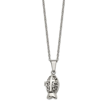 Stainless Steel Polished and Antiqued Magnetic Fish Necklace ,