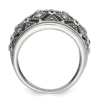 Stainless Steel Polished and Antiqued Marcasite Ring ,