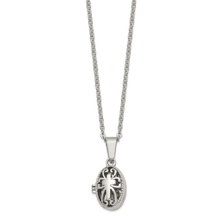Stainless Steel Polished and Antiqued Oval Magnetic Necklace ,