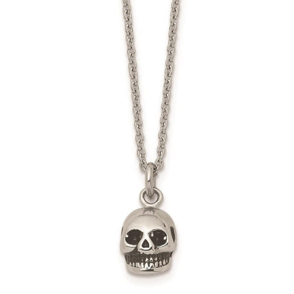 Stainless Steel Polished and Antiqued Skull Necklace ,