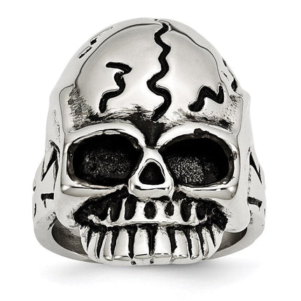 Stainless Steel Polished and Antiqued Skull Ring ,