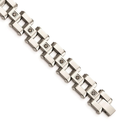 Stainless Steel Polished & Black Diamonds 8.5in Bracelet ,