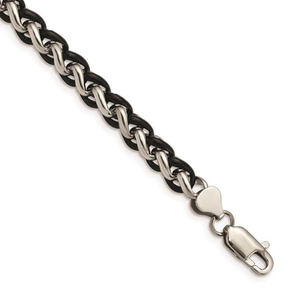 Stainless Steel Polished & Black IP-plated 8.25in Bracelet ,
