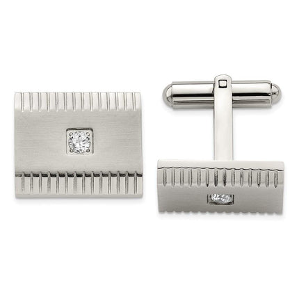 Stainless Steel Polished and Brushed CZ Cufflinks ,