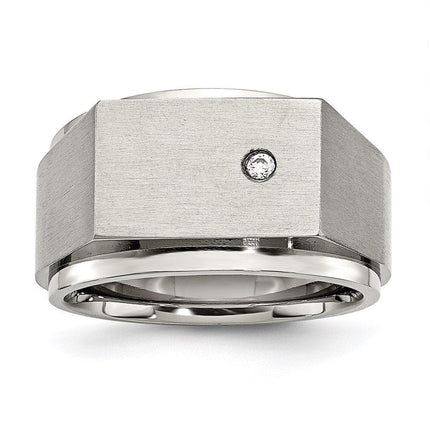 Stainless Steel Polished and Brushed CZ Signet Ring ,