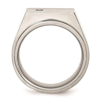 Stainless Steel Polished and Brushed CZ Signet Ring ,