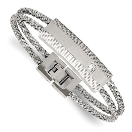 Stainless Steel Polished and Brushed CZ Wire Bracelet ,