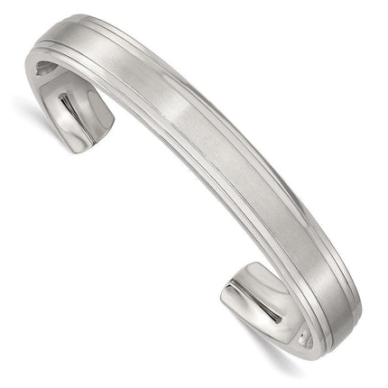 Stainless Steel Polished and Brushed Double Step Edge Bangle ,