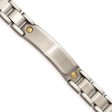 Stainless Steel Polished & Brushed ID Yellow IP-plated Bracelet ,