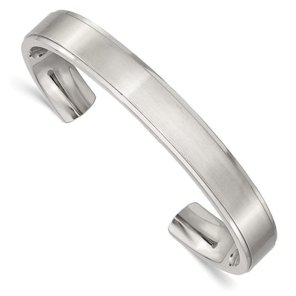 Stainless Steel Polished and Brushed Ridged Edge Bangle ,